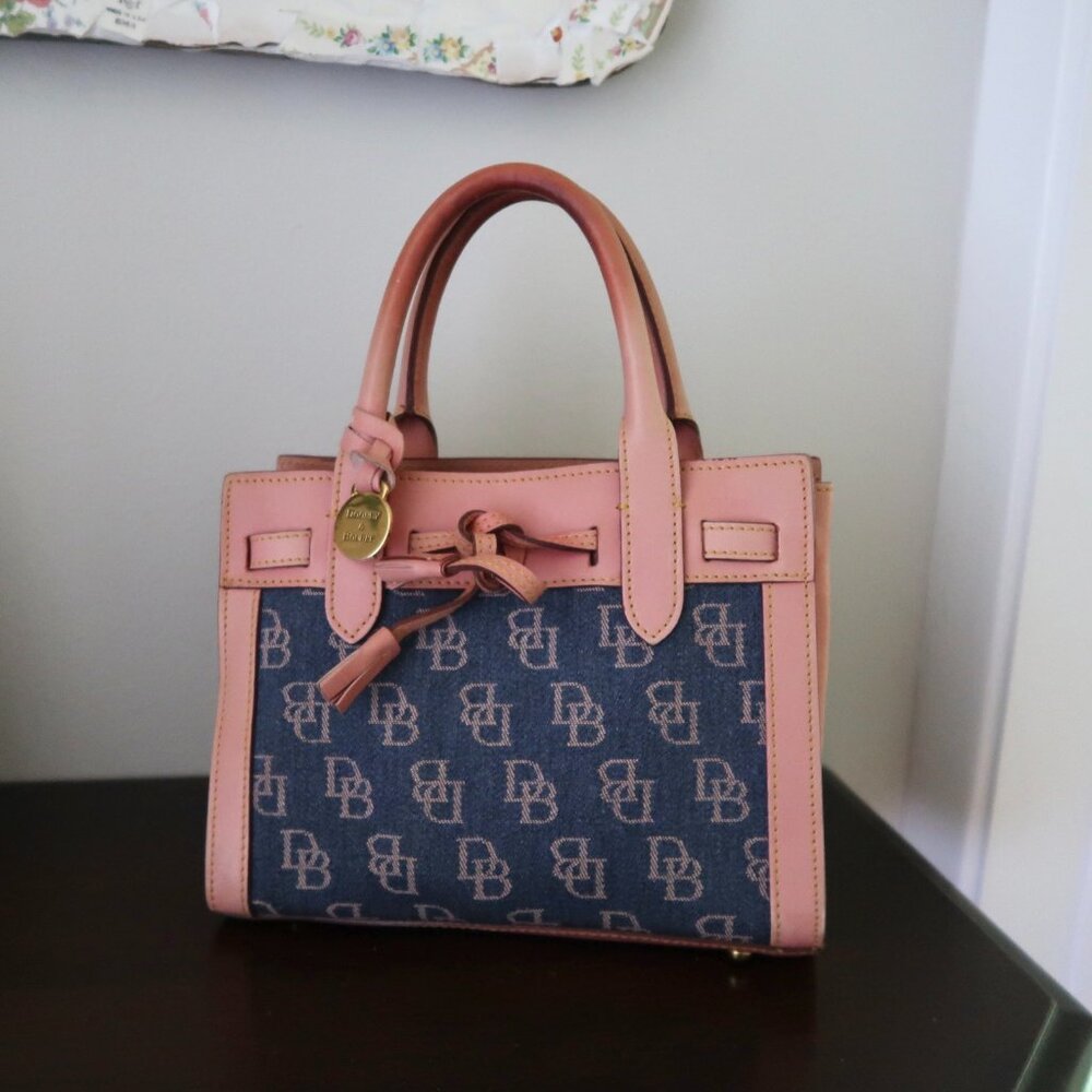 Vintage Y2K Dooney & Bourke Monogram Denim Pink Leather Top Handle Bag
